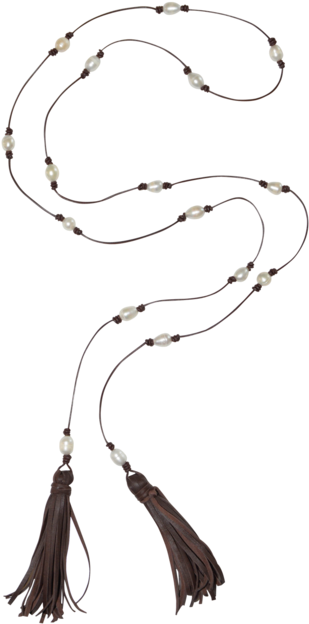 Leather And Pearl Lariat Necklace - Necklace (690x690), Png Download