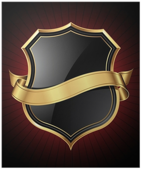 Black Shield With A Golden Frame And A Ribbon For Your - Black Gold Shield Logo Png (400x400), Png Download