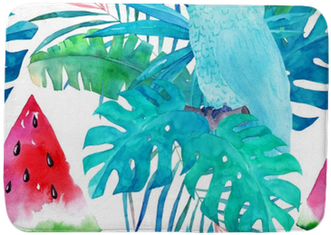 Summer Pattern With Watercolor Parrot, Palm Leaves - Watercolor Painting (400x400), Png Download