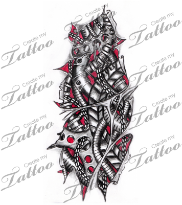 Marketplace Tattoo Biomech Torn Skin & Metal Tattoo - Design Tattoo Biomechanical Simple (400x400), Png Download