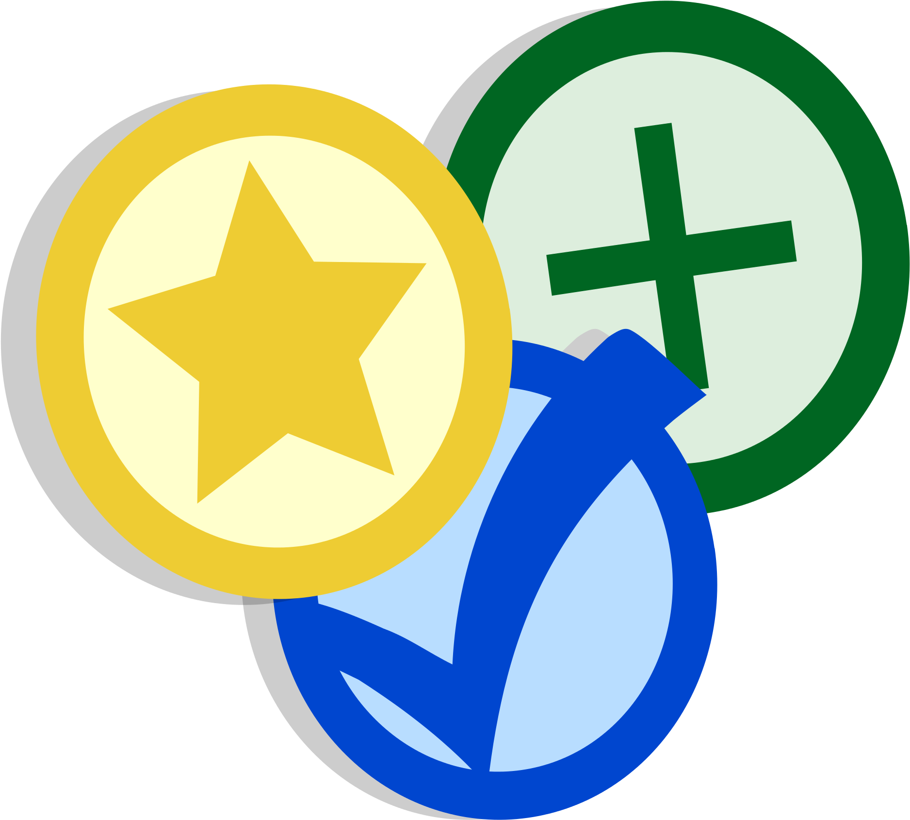Yellow Star, Blue Check, Green Plus - Plus Check (1126x1024), Png Download