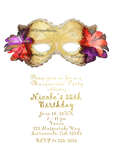 Floral Tropical Masquerade Make Gold Elegant Party - Birthday (500x500), Png Download