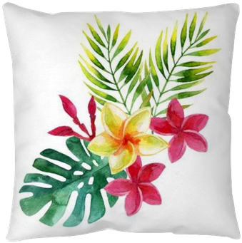 Plumeria Flowers In Watercolor Floor Pillow • Pixers® - Art Print: Tanycya's Tropical Leaves, 61x46cm. (400x400), Png Download