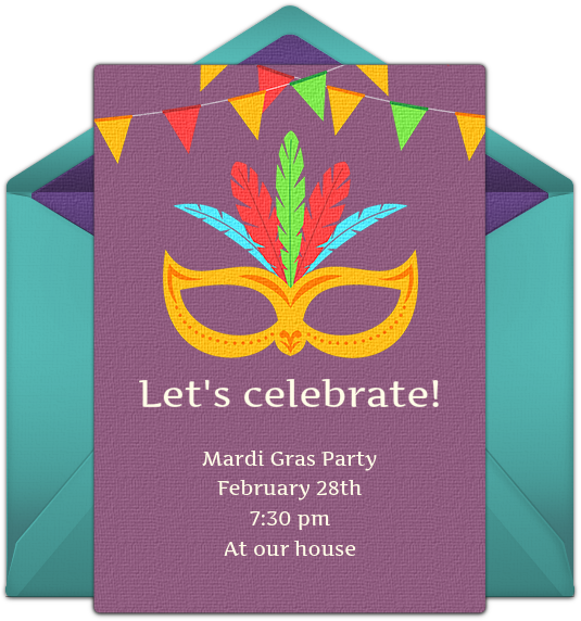 Mardi Gras Mask Online Invitation - Construction Paper (650x650), Png Download
