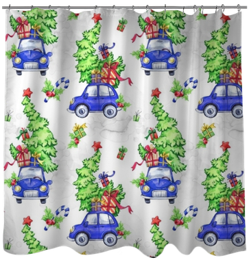 Watercolor Seamless Pattern With Cartoon Holidays Cars, - Playmat (400x400), Png Download