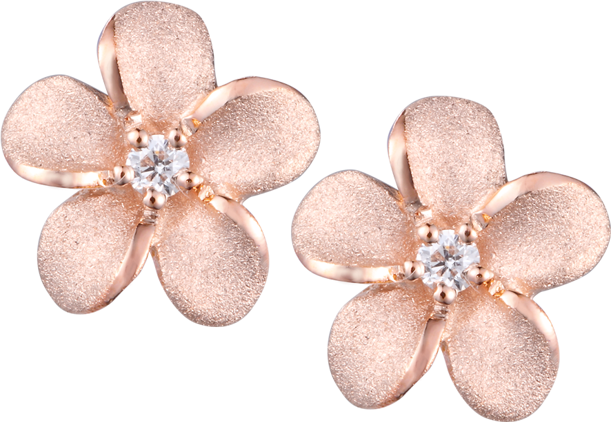 14k Rose Gold Plumeria Diamond Earrings - Body Jewelry (1024x768), Png Download