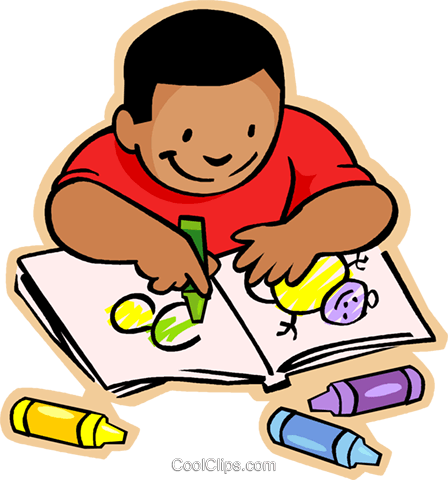Little Boy With Crayons And Coloring Book Royalty Free - Coloring Book Clipart (448x480), Png Download