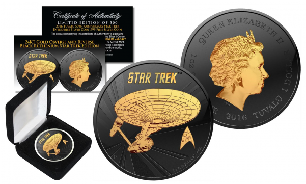 2016 1 Oz Bu Tuvalu Star Trek U - 2017 1 Oz Pure Silver Tuvalu Spiderman Bu Coin Black (600x600), Png Download