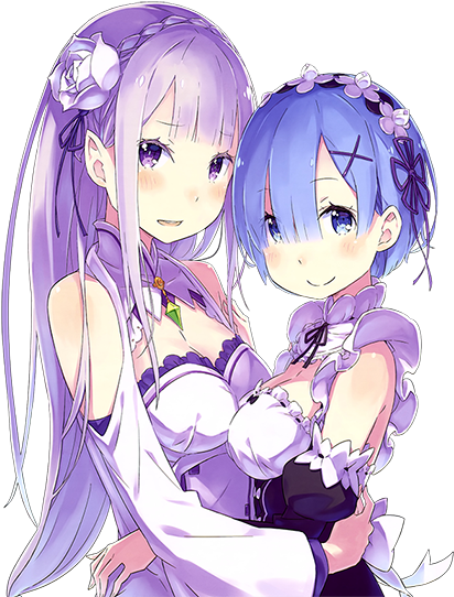 Media[media] Emilia And Rem - Rem And Emilia Re Zero (468x560), Png Download
