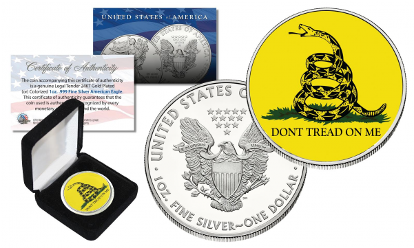 Gadsden Flag " Don't Tread On Me " Colorized 1 Oz - Dont Tread On Me Gadsden Usa Flag 2016 1 Oz Pure American (600x600), Png Download