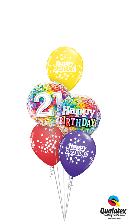 A Beautiful Arrangement Of Birthday Confetti Balloons - 18' Happy Birthday Rainbow Confetti Round Foil Balloon (498x853), Png Download