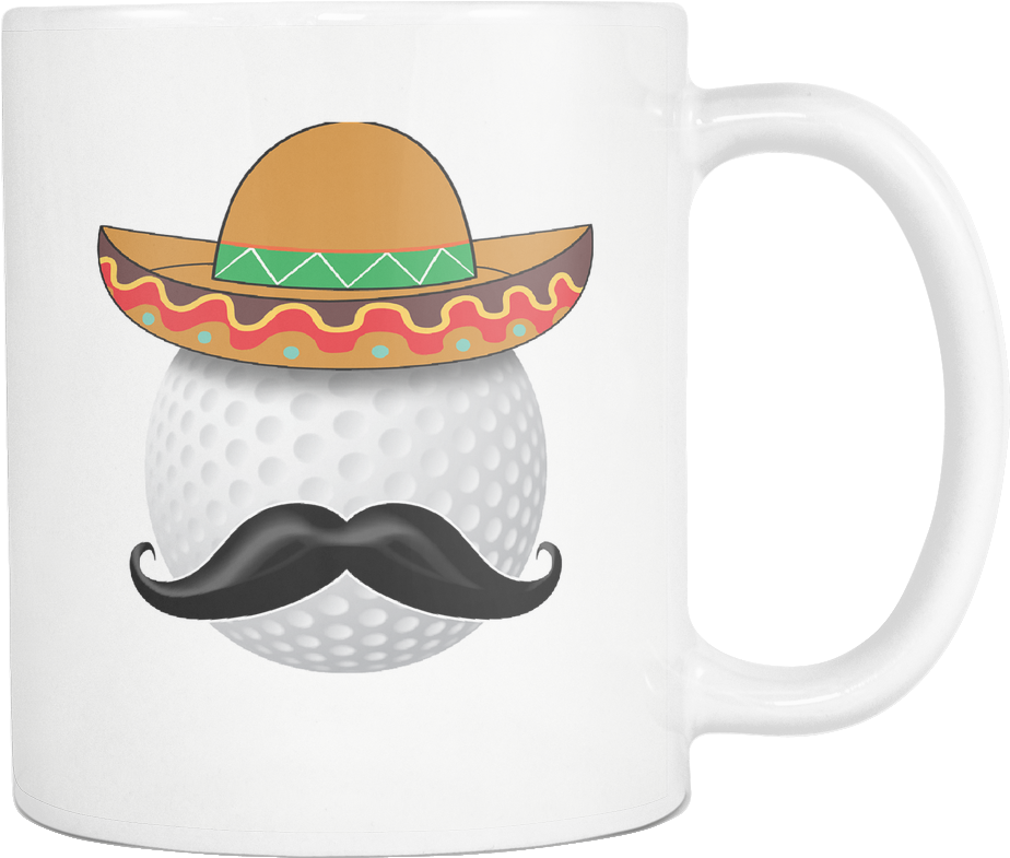 Clip Black And White Funny Golf Ball Mustache Sports - Coffee Cup (1024x1024), Png Download
