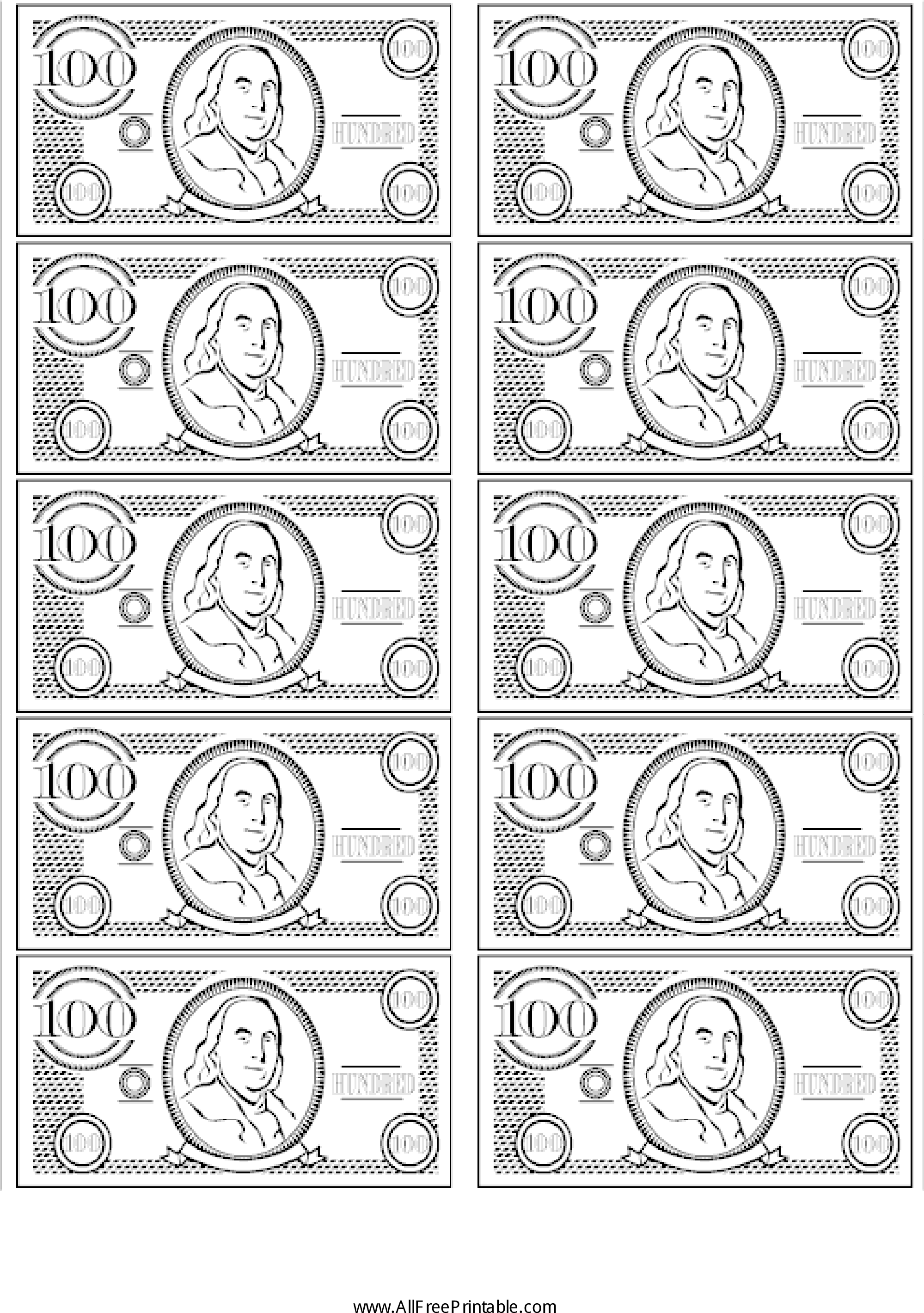 100 Bill Fake Money Main Image - Printable Play Money Black And White $1 (2550x3300), Png Download