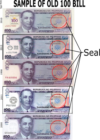 The Old 500 And 1000 Peso Paper Bill Has No Ovd Patch - 100 Peso Bill Old (325x451), Png Download
