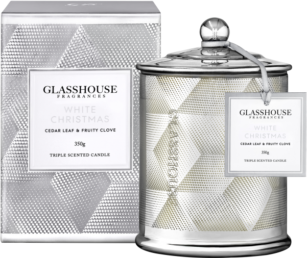 White Christmas Cedar Leaf & Fruity Clove 2017 Limited - Glasshouse Christmas Candles 2017 (832x750), Png Download
