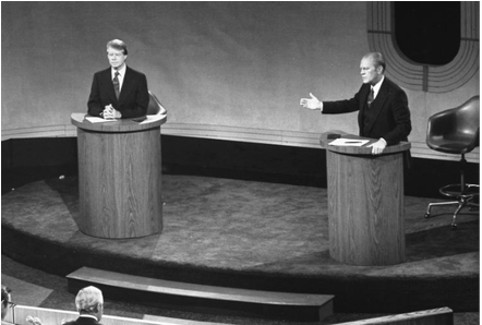 Image From The First Presidential Debate In Front Of - Jimmy Carter & Gerald Ford Bw Signed Autographed (810x297), Png Download