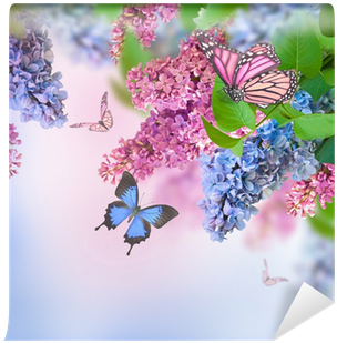 Branch Of Lilac Blue And Pink Butterfly Wall Mural - 50th Birthday Gift For A Woman. 1967 Birth Year Necklace. (400x400), Png Download