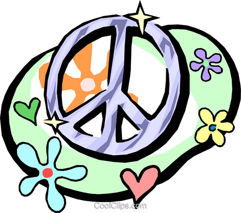 Peace Sign With Flower Power Symbols Royalty Free Vector - 1960s (480x424), Png Download