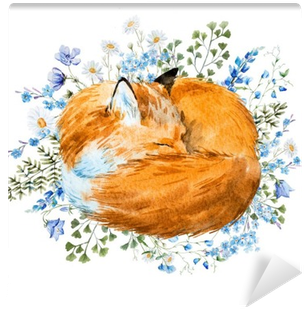 Watercolor Sleeping Fox (400x400), Png Download