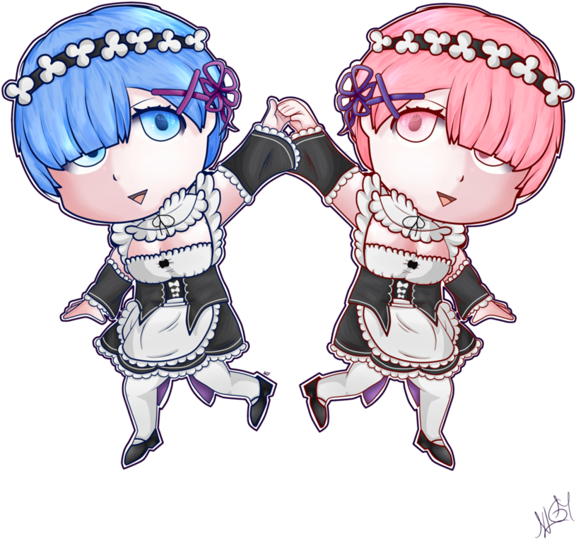 Zero// Rem And Ram-chibi Fan Art By Xon3dlx On Deviantart - Ram Chibi Re Zero (894x894), Png Download