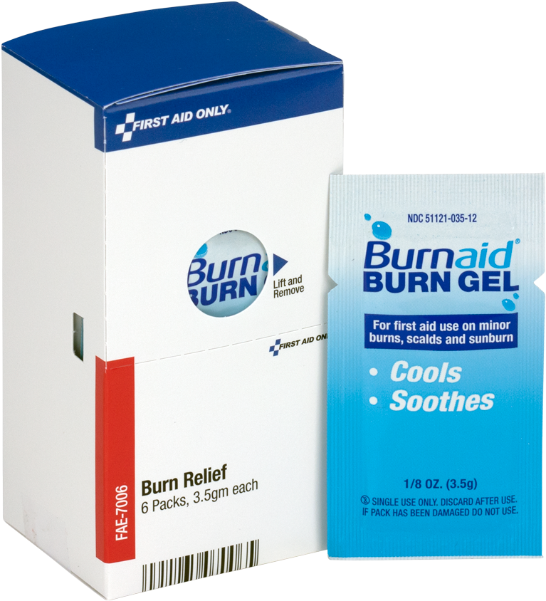 Burn Relief Gel Burn Relief Gel Burn Relief Gel - First Aid Only Fae-7006 Sc Refill Burn Gel, 6/box (1100x1100), Png Download