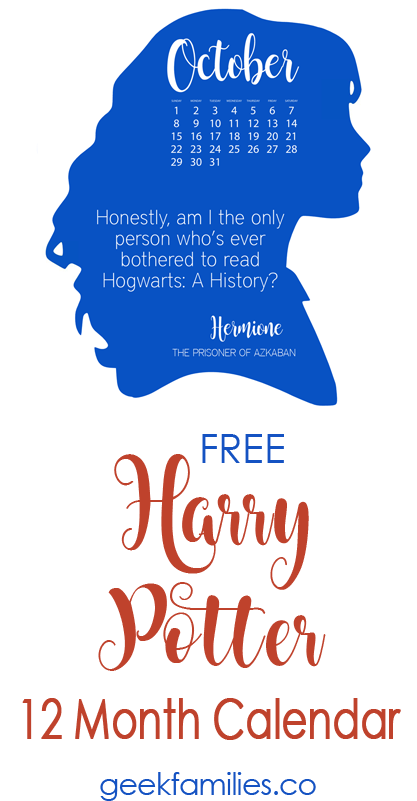 Calendar Displays The Silhouettes Of Harry, Hermione, - Calendar (416x821), Png Download