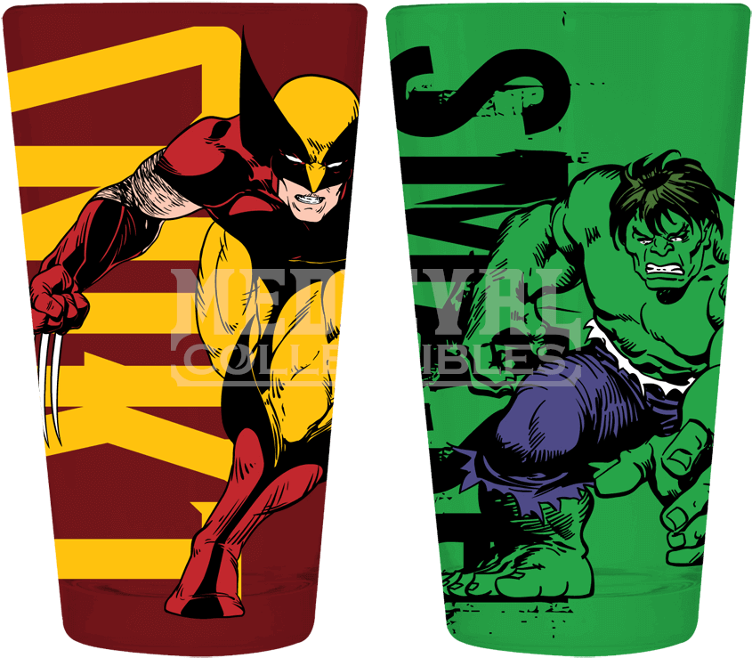 Marvel Wolverine And Hulk Pint Set - Superhero Marvel & Dc Comics Embossed Tin Letter (850x850), Png Download