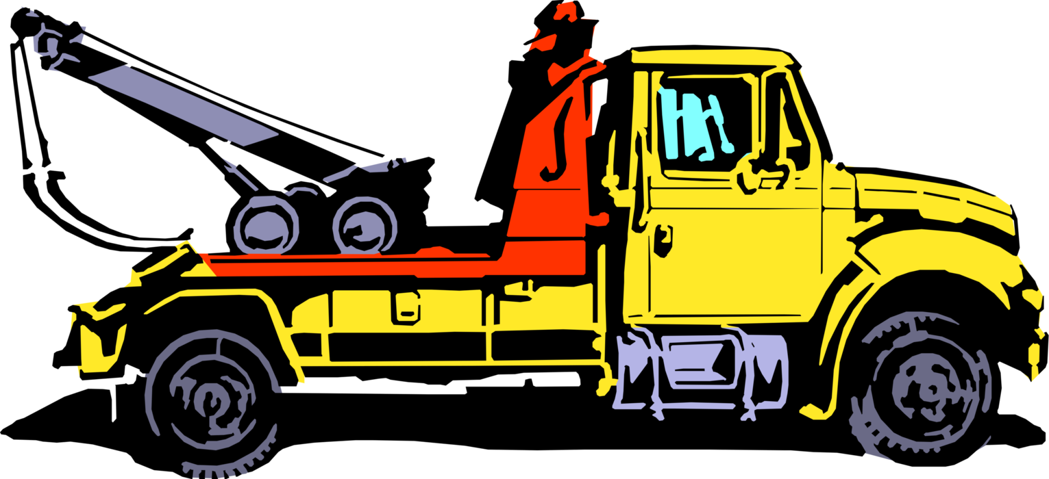 Vector Illustration Of Tow Truck Wrecker Recovery Vehicle - Tow Truck Vector Png (1531x700), Png Download