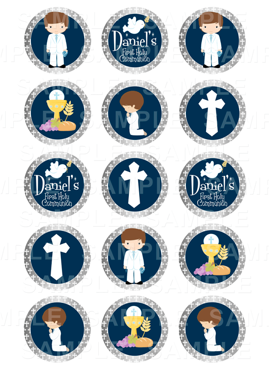 First Holy Communion Edible Cupcake Toppers - First Communion Cupcake Toppers (750x750), Png Download