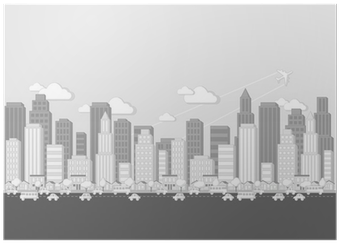 Download Black And White Cartoon City Landscape Poster • Pixers® - Drawing  PNG Image with No Background 
