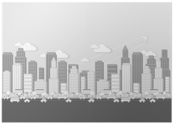 Black And White Cartoon City Landscape Poster • Pixers® - Drawing (400x400), Png Download