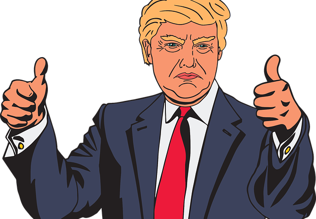 Trump - Trump Thumbs Up Cartoon (640x445), Png Download