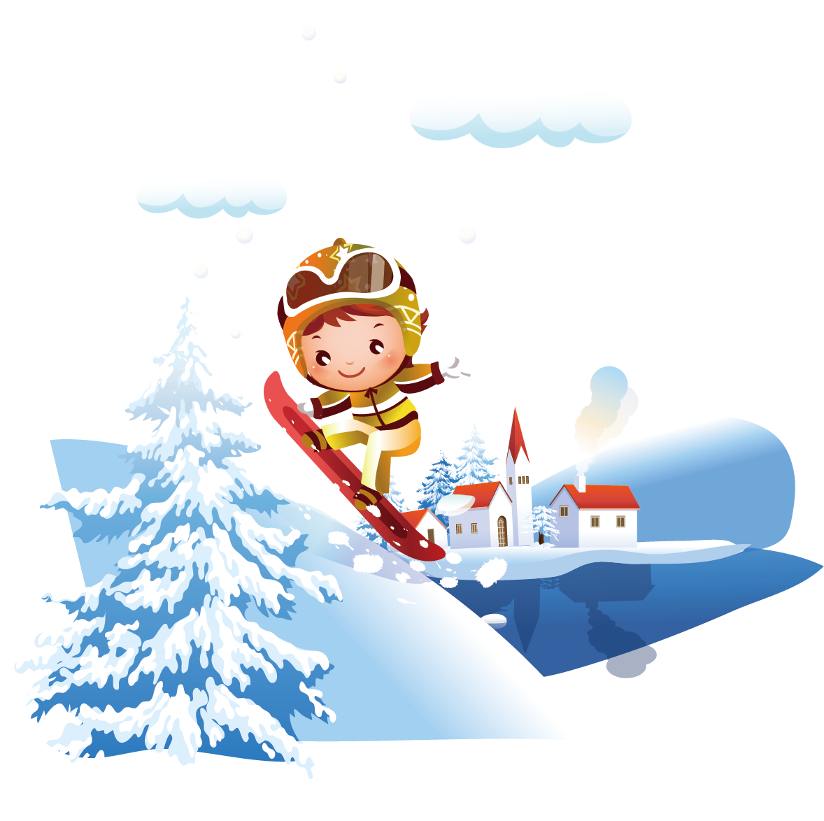 Skiing Cartoon Illustration - Classical Merry Christmas Church Home Garden Flag - (1178x1174), Png Download