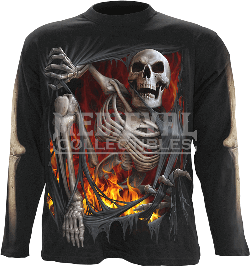 Death Re Ripped Mens Long Sleeve T Shirt - Death Gothic Skull Drawing (850x850), Png Download