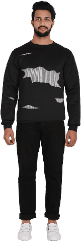 Men Black Ripped Sweatshirt - 680431 (300x497), Png Download
