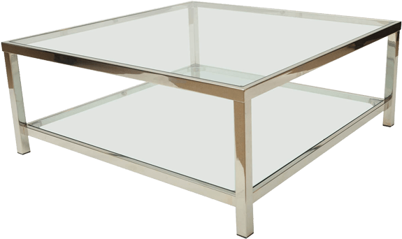 Square Chrome And Glass Coffee Table (644x454), Png Download