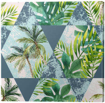 Watercolor Tropical Leaves And Palm Trees In Geometric - Watercolor Painting (400x400), Png Download