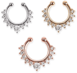 Riot Faux Septum Nose Ring - Silver Fake Septum Clicker Nose Ring Rhinestone Non (400x400), Png Download
