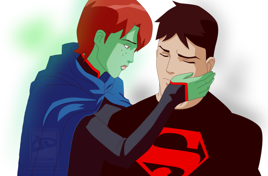 Young Justice Superboy And Miss Martian Kiss Download - Young Justice Supermartian Fanart (900x592), Png Download