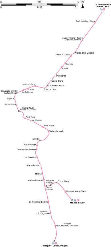 Geographically Accurate Diagram Of Paris Metro Line - Paris Métro Line 7 (400x867), Png Download