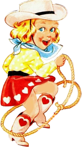 Cowgirl W/lasso Valentine - Vintage Little Cowgirl (340x572), Png Download