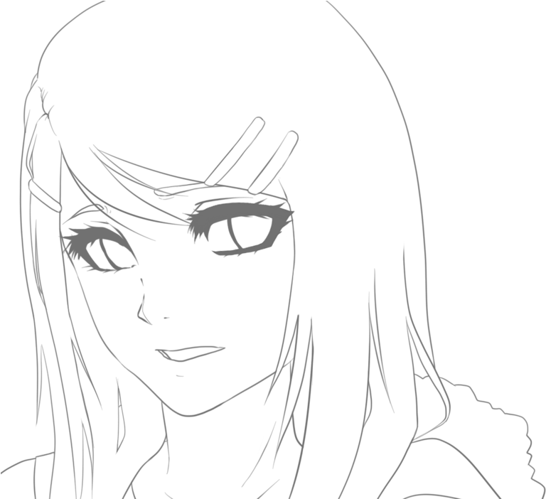Anime Head Lineart - Anime Girl Head Lineart (900x701), Png Download