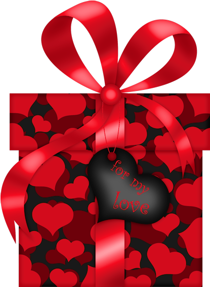 Valentines Day Red And Black Gift With Hearts Png Clipart - Gifts Red And Black Clipart (465x600), Png Download