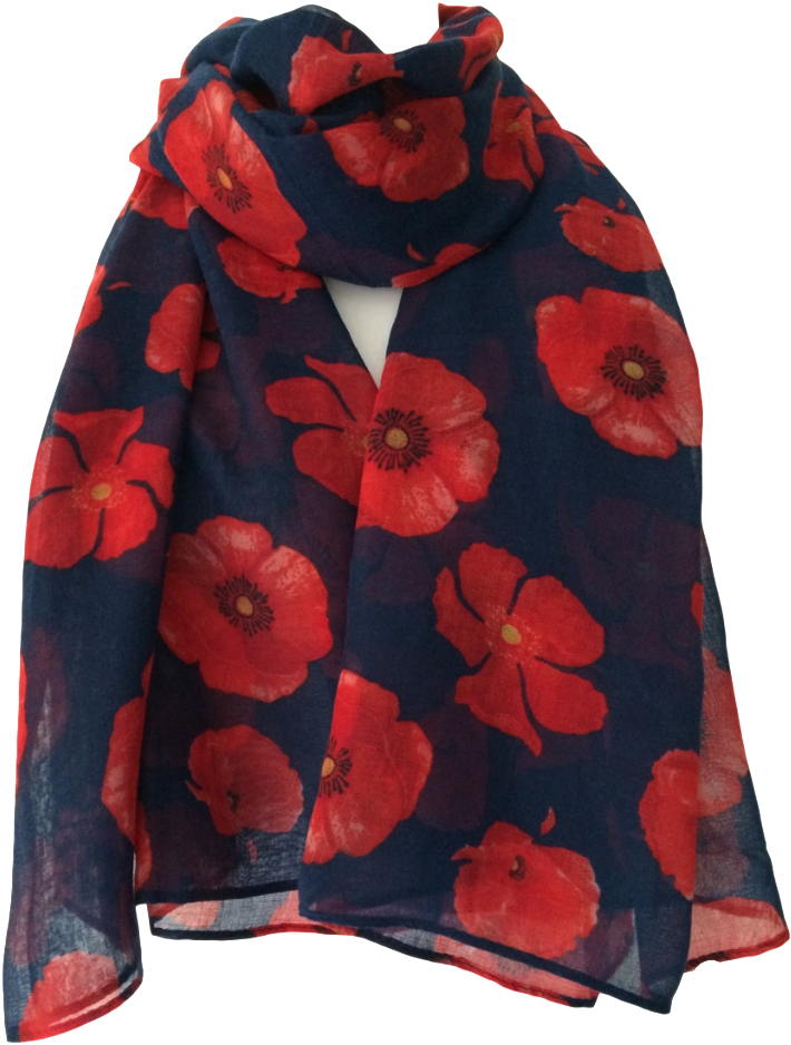 A Blue Poppy Scarf Red Flowers Wrap Ladies Navy Blue - Red And Navy Blue Scarf (733x980), Png Download