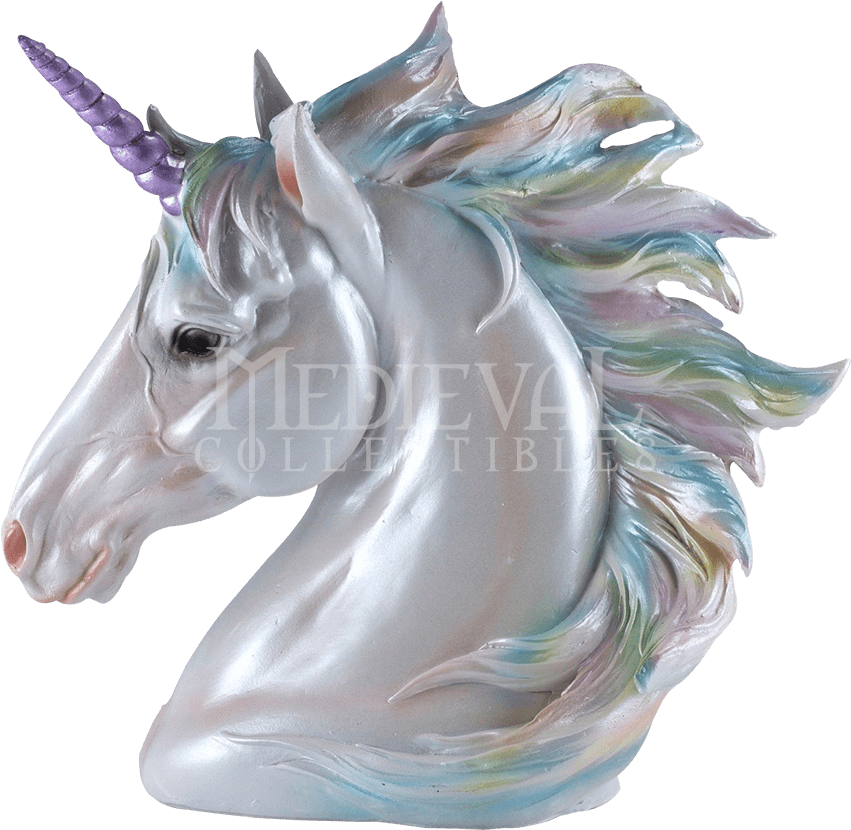 Rainbow Unicorn Head Figurine 7.5" High Resin (850x850), Png Download