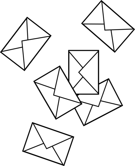 Scattered Mail Envelopes - Mail Clip Art Black And White (450x550), Png Download