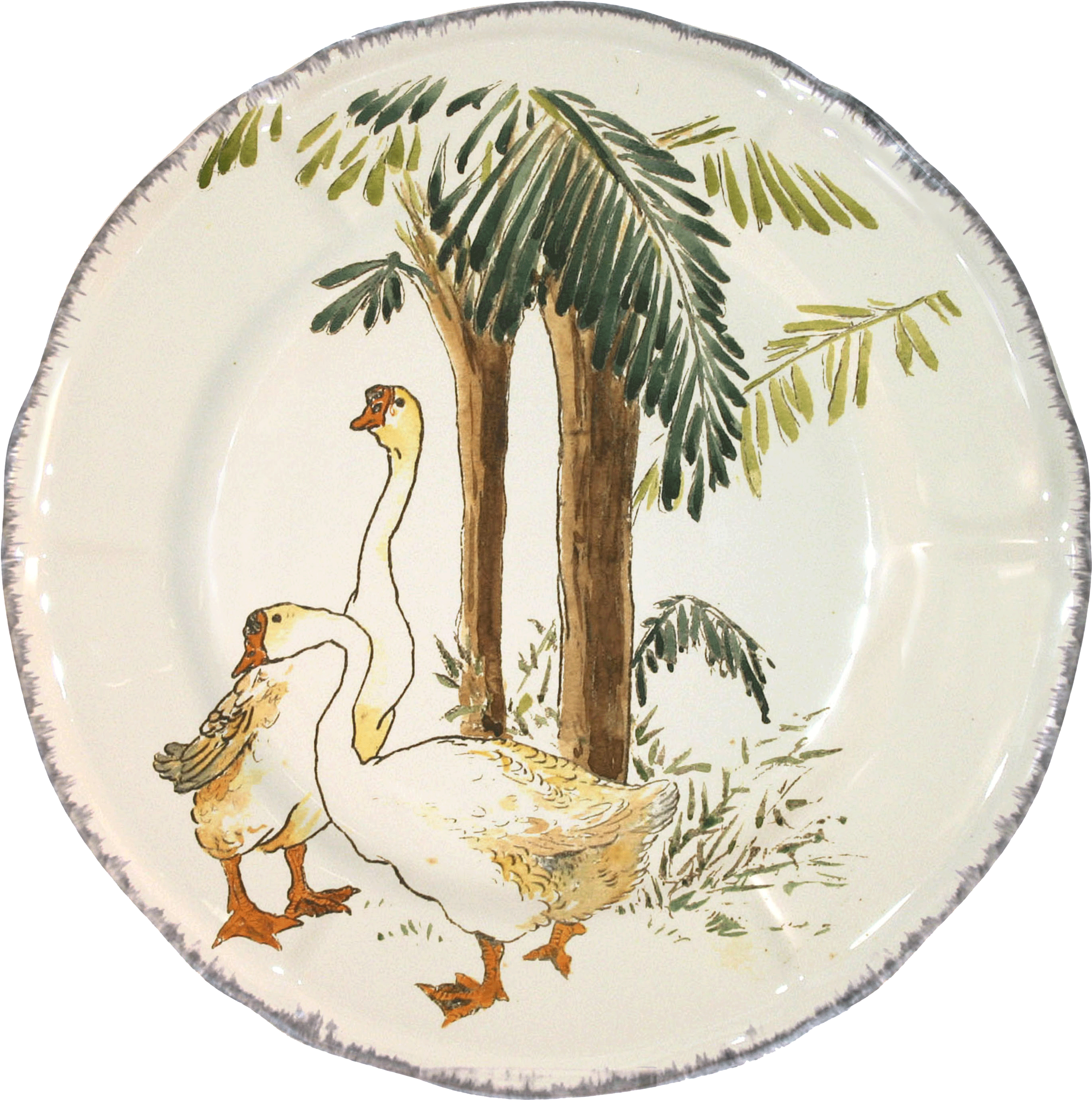 1 Dessert Plate Oies Cendrées - Gien France Grands Oiseaux Dessert Plate Cygnes 9 In. (2740x2761), Png Download
