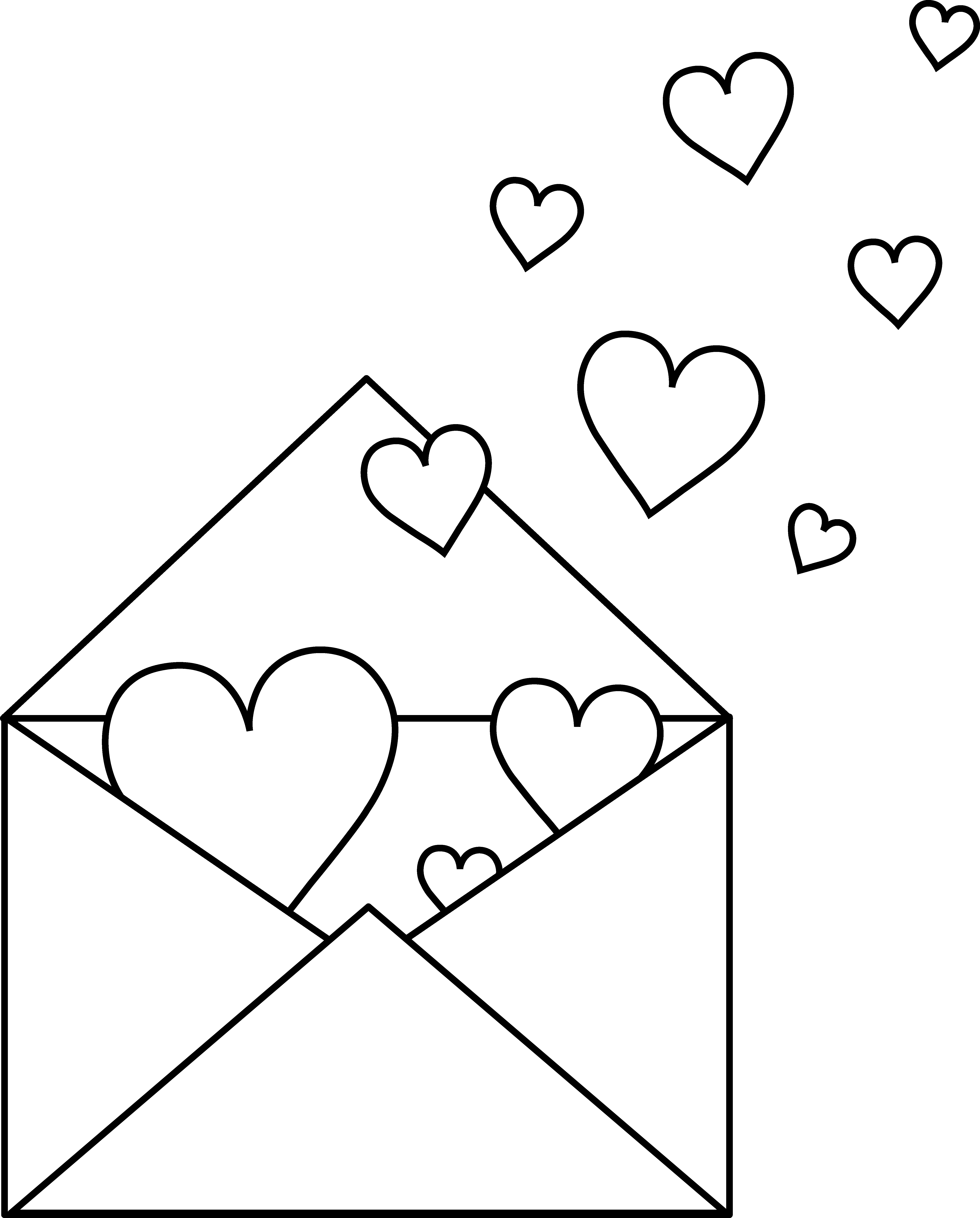Colorable Love Letter - Valentine Mailbox Coloring Page (5618x6984), Png Download