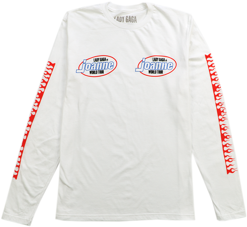 Flames White Long Sleeve T Shirt - Lady Gaga Joanne World Tour Logo (1000x1000), Png Download