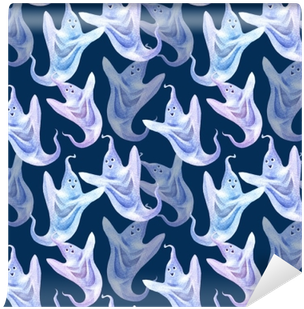Ghosts Seamless Pattern - Watercolor Painting (400x400), Png Download